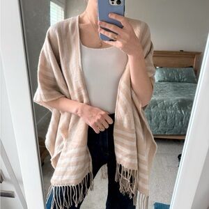 Striped Beige Fringe Shawl